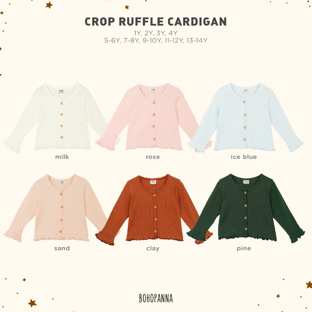 TOP SALE BOHOPANNA CROP RUFFLE CARDIGAN BOHOPANNA  CARDIGAN ANAK PEREMPUAN / BOHOPANNA TURTLE NECK B