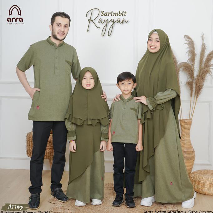 Baju Sarimbit Couple Keluarga Gamis Koko Arra Rayyan Army Premium