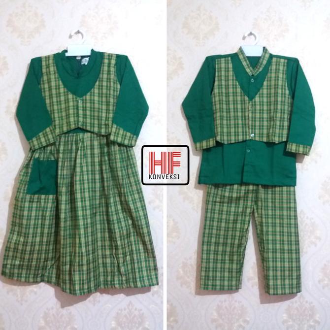 Baju Muslim Gamis TK PAUD Rompi kotak Hijau