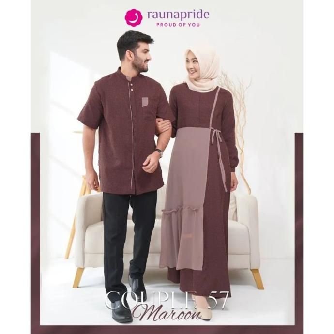 Rauna 57 Maroon Gamis Muslimah Koko Pria Baju Muslim Couple Pasangan