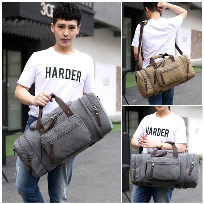 travel bag tas selempang bahu pria tas pakaian jinjing kanvas 6042