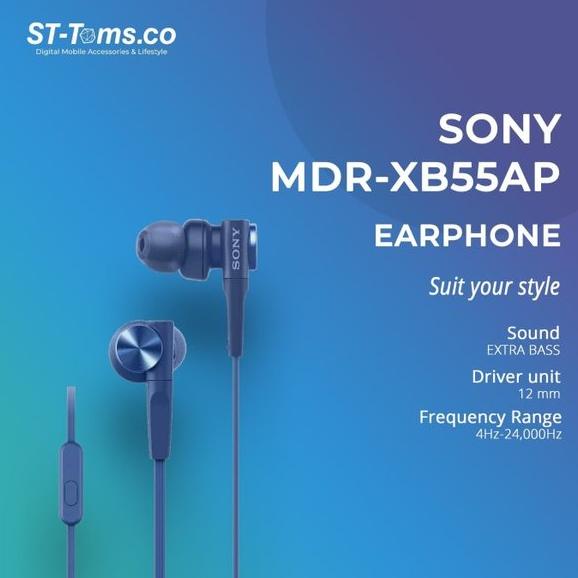 TERBARU Sony In-Ear Extra Bass Headphone MDR-XB55AP XB 55AP - Biru