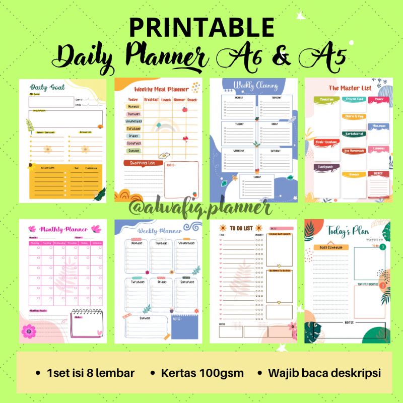 

Printable Daily Planner Looseleaf isi binder A6 & A5