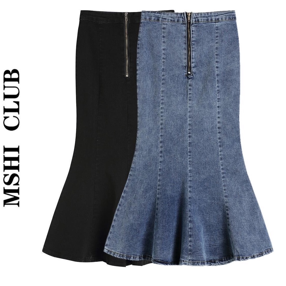 FTHK3135  Rok jeans panjang wanita rok sobek fashion korean style wanita rok belah samping cewek sek