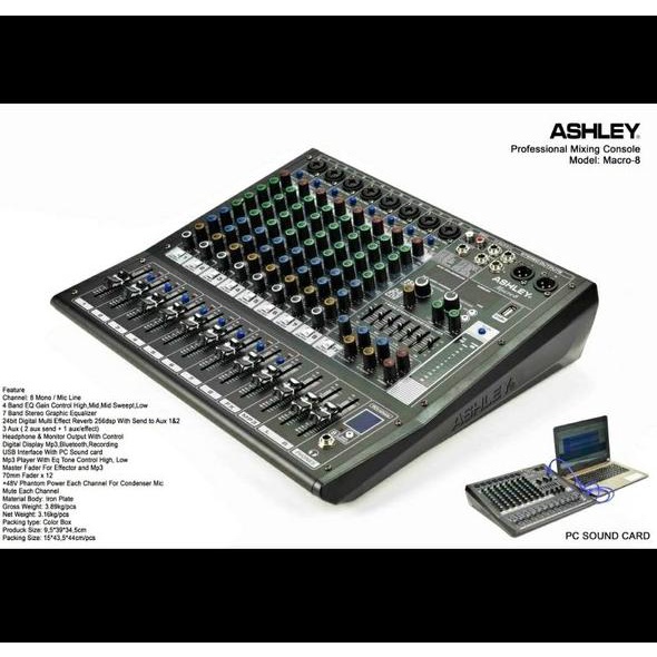 mixer audio Ashley MACRO8 MACRO 8 8 channel usb-bluetooth-soundcard original