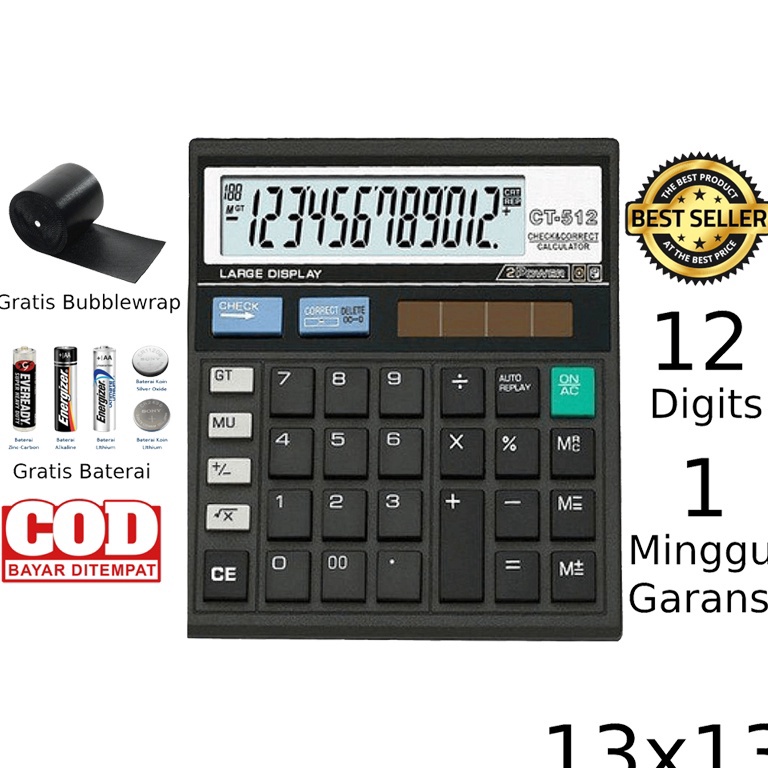 

CYKL8237 Kalkulator CITIZEN CT 512 12 Digit - Calculator Check Dual 2 Power