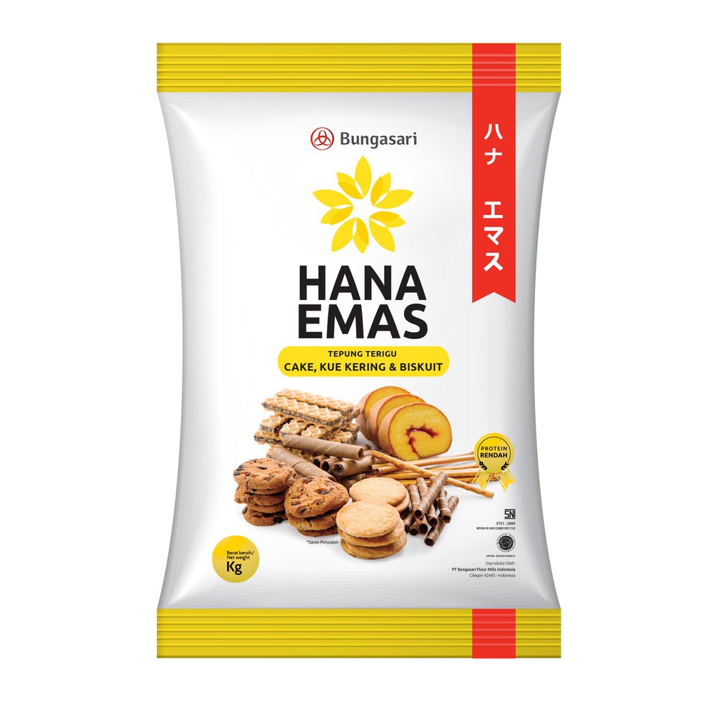 

(TERBARU) Bungasari Hana Emas Tepung Terigu Premium Cake dan Cookies 1 KG