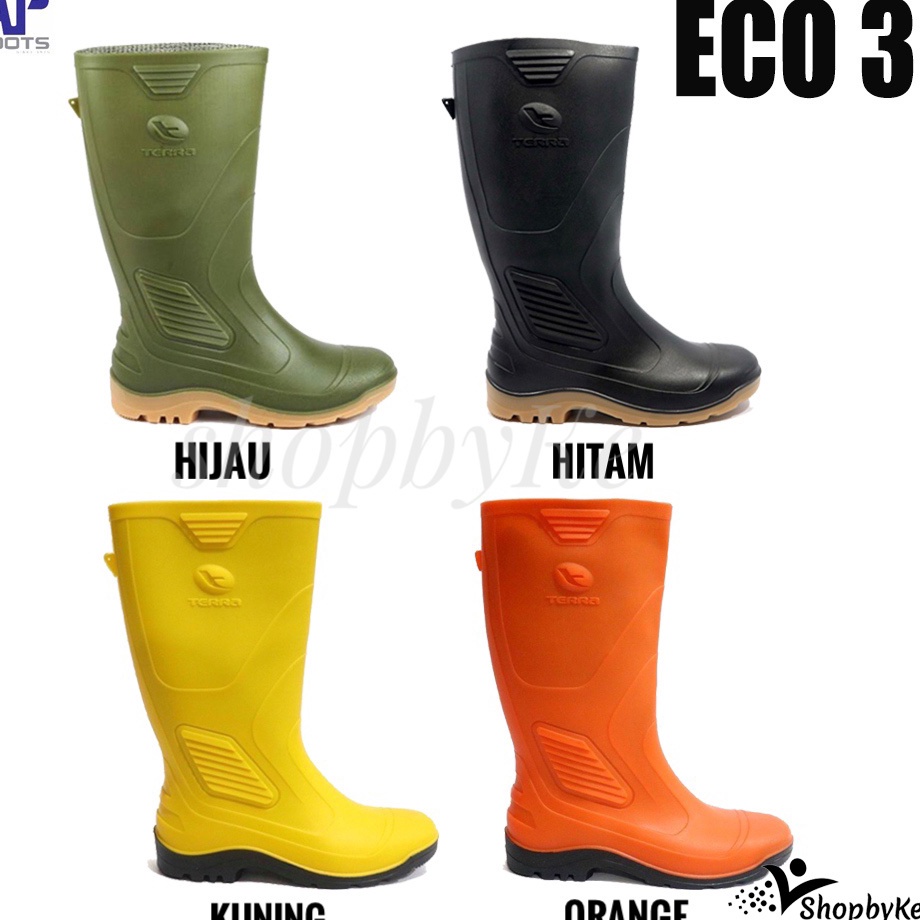 RealPictW2i2H Sepatu Boots Karet merk AP Terra ECO 3 SERIES Warna Hijau, Orange, Kuning, Hitam Size 