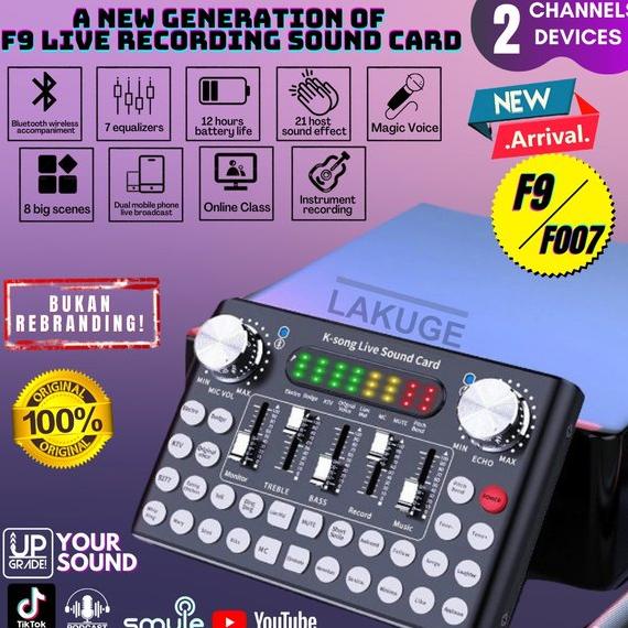 HARGA DISKON F9 Live Soundcard Bluetooth Audio Mixer Set Amplifier Live Broadcast Recording Karaoke 