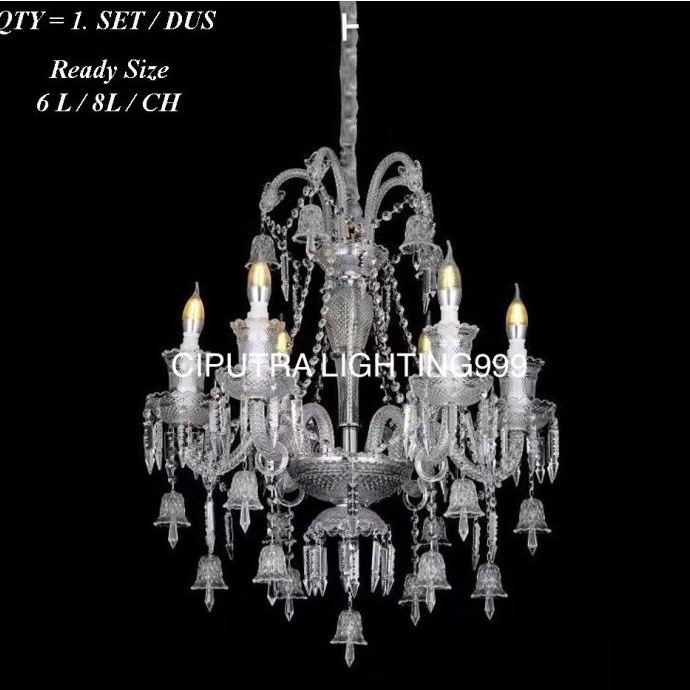 Lampu Hias Gantung Cristal Baccarat Ruang Tamu 8 Lampu Silver Elegan Storelolly
