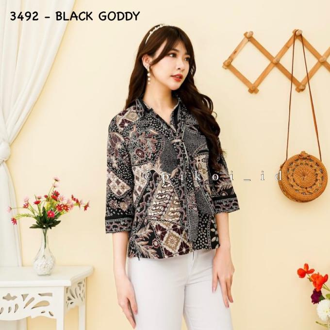Atasan batik wanita modern / baju batik syal leher kerah dasi batik