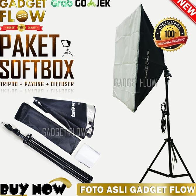 PAKET Softbox Payung Diffuser Fotografi Lighting Tripod Non Bohlam
