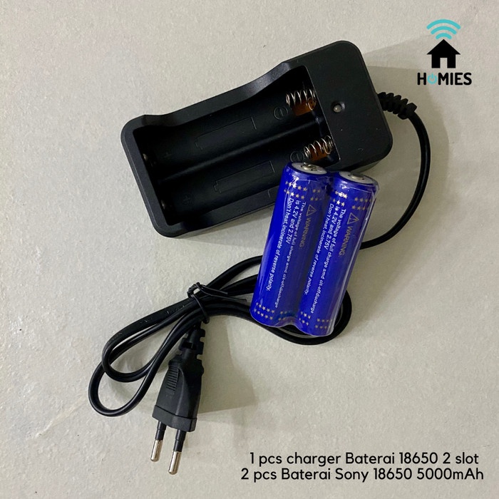 Extra Baterai 18650 (5000 mAh) dan Chargeran Baterai 18650