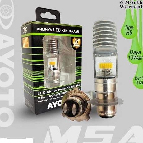 ⁎Kom Lampu Depan LED Motor AYOTO M5A H5 AC DC 10 Watt Piringan Kaki 3 Hi Lo ✸ ✫