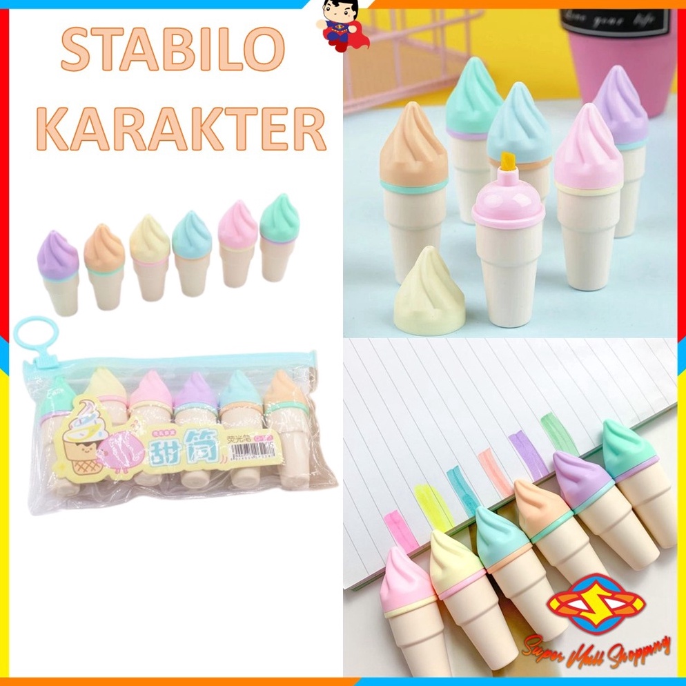 

RYVJ9577 SMS HighLighter Es Krim Cone 1 Set 6 Pcs Free Pouch Highliter Es Krim Cone Stationery Lucu Unik Penanda Buku Warna Warni Kado Viral Termurah