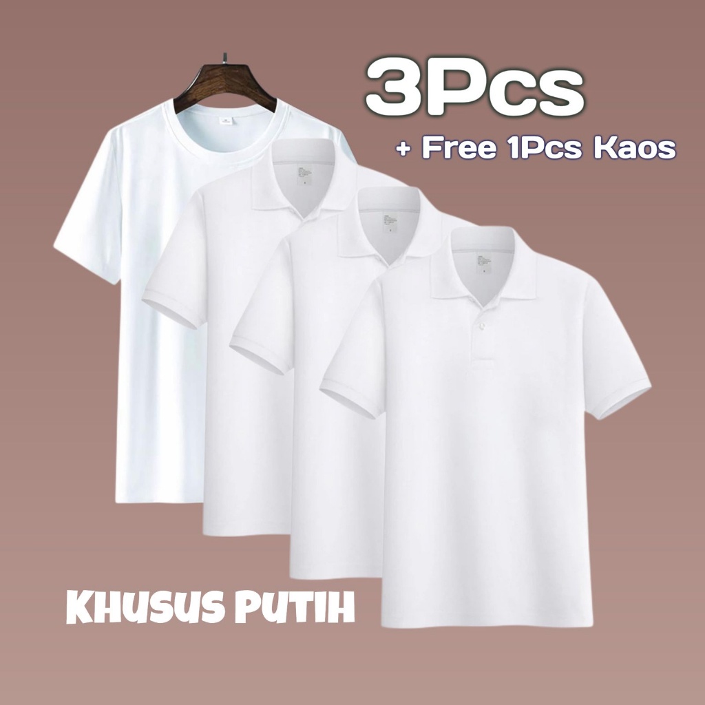 Kaos Polos - [1Paket 3Pcs100Rb+Free 1 Pcs Kaos Polos Hitam ] Kaos Kerah Pria Polo Shirt Lengan Dek M