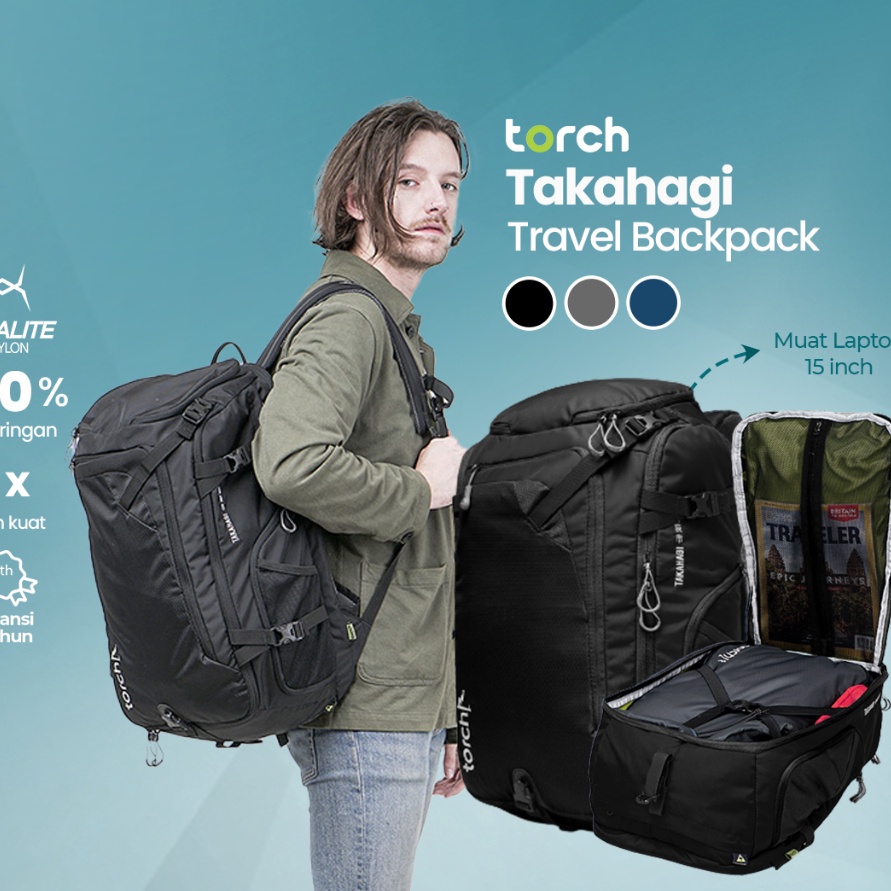 (»L☆W] TORCH Takahagi Tas Ransel Travelling Punggung Kerja Laptop Pria Wanita Tahan Air 40 Liter - T