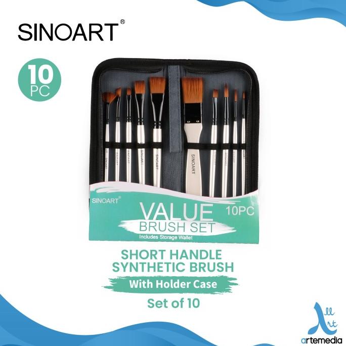 

Kuas Lukis Sinoart Set 10 Short Handle Synthetic Brush Holder Case