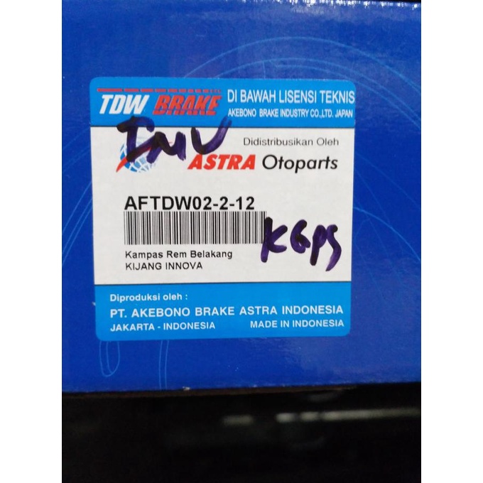 kampas rem belakang innova merk TDW