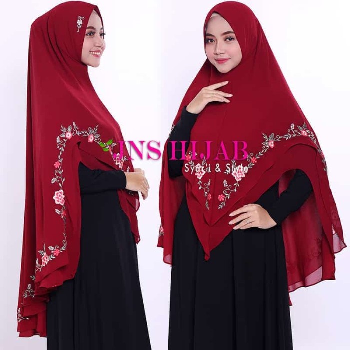 KHIMAR BORDIR BUNGA MAWAR KERUDUNG BORDIR HIJAB SYARI KHIMAR SYARI