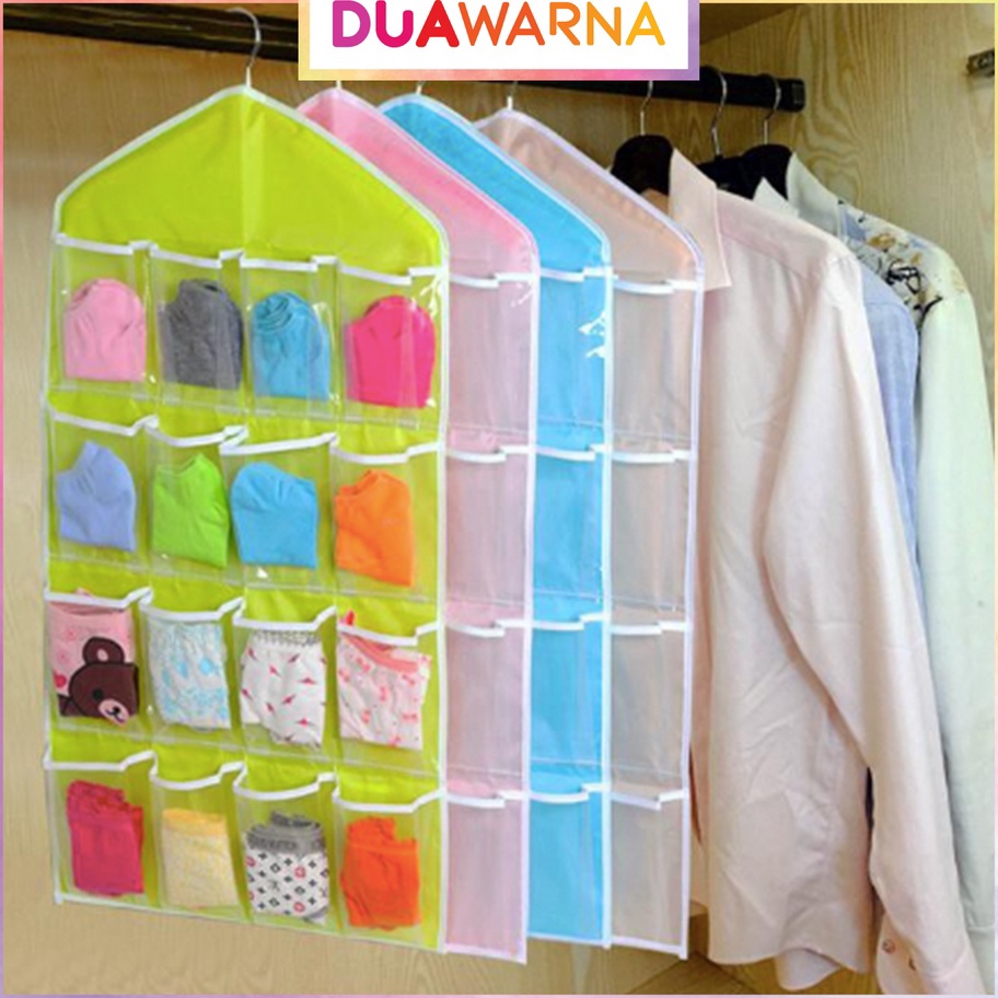 Terbaru DuaWarna Korean Underwear Pouch Gantungan Tempat Pakaian Celana Dalam Kantong 16 Gantungan P