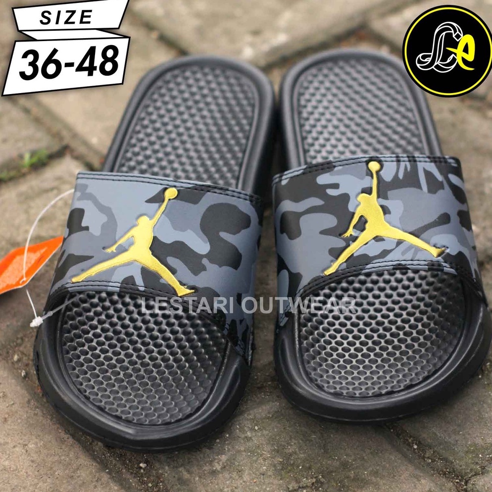 Stok Terbatas.. SANDAL SELOP CASUAL PRIA UKURAN 36-48 NIKE BENASSI JORDAN LOGO GOLD ARMY UNISEX SEND