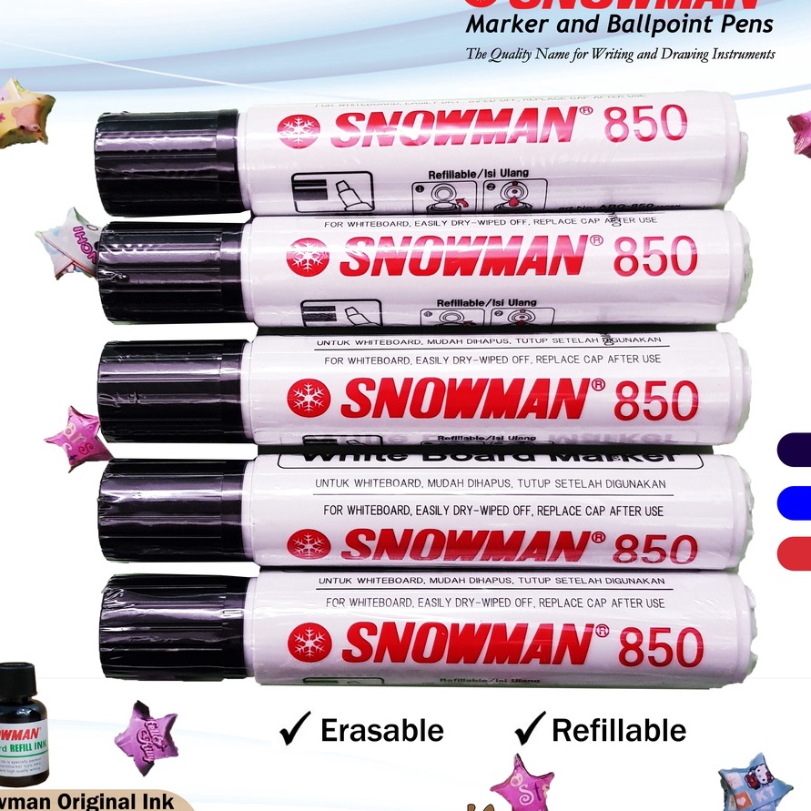 

JHSV3156 [PROMO MURAH!!!] [ Non-permanent ] Whiteboard Marker Original Snowman Jumbo 850 – Spidol Papan Tulis – Calligraphy – Dapat dihapus – Tersedia Isi Ulang
