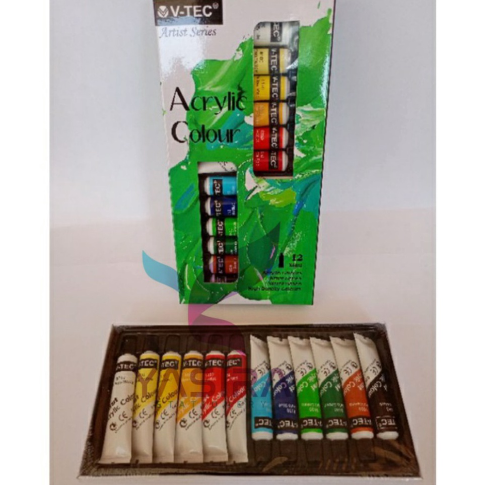 

[ART. S35C] SATU SET ( 12 WARNA ) Cat Acrylic Cat Acrilic Cat Akrilik 6Ml V-tec Vtec 12 Warna