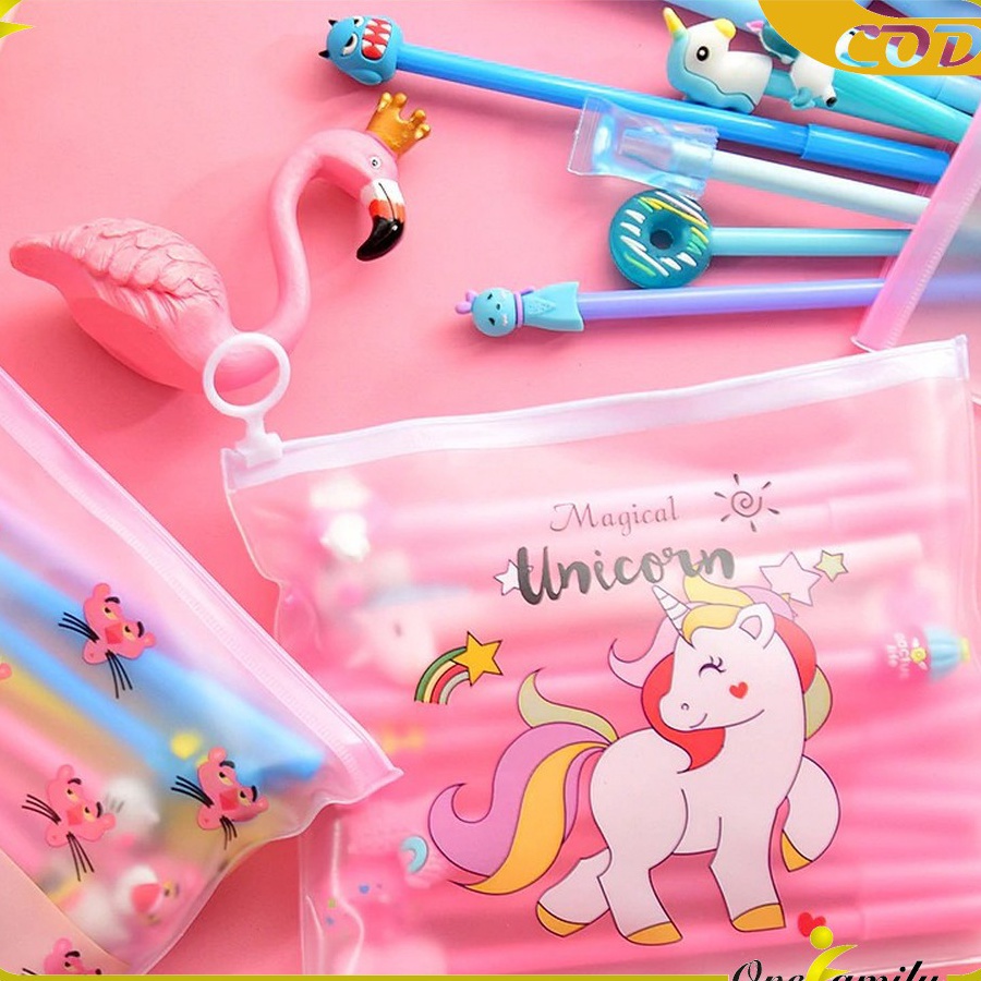 

CHPF0957 Dijamin Ori ONE-A15 Pulpen Gel Karakter Lucu Set Isi 20PCS Pena FREE Zipper Pouch Tempat Pensil Transparan Murah
