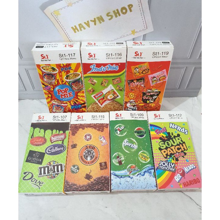 

CDGG5787 Ready Stok (12pc) pen gel/pen motif makanan minuman/pulpen lucu/pen mie/pen fancy
