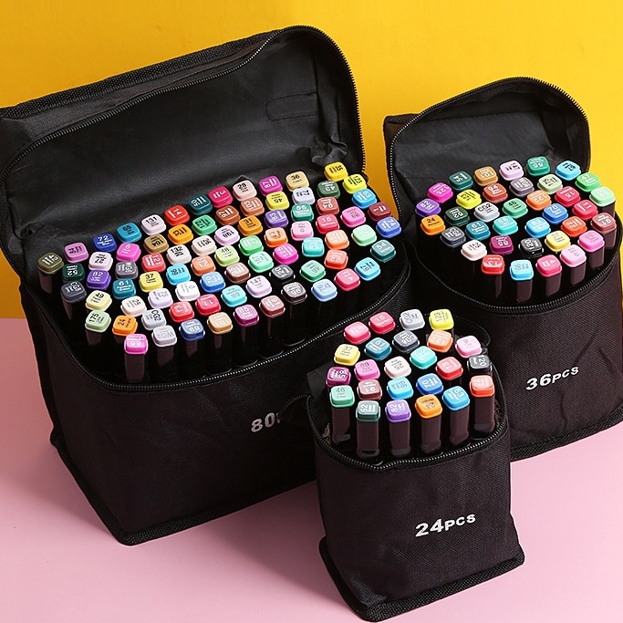 

↕➨⁑✲ Deli Color Marker With Bag Spidol Warna Dengan Tas 24/48 Spidol Dua Sisi Best