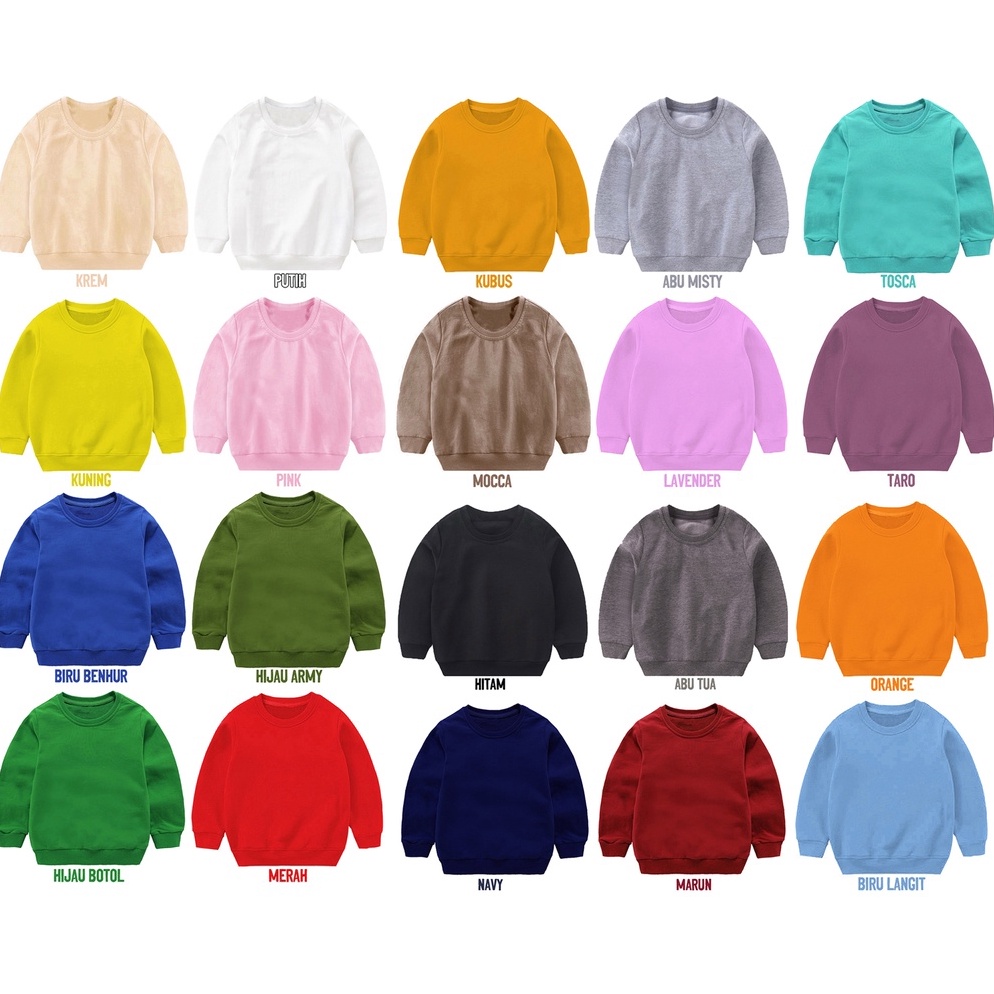 Rekomendasi.. SWEATER ANAK POLOS LAKI LAKI WANITA  SWEATER CREWNECK POLOS POLOSAN LENGAN PANJANG OBL