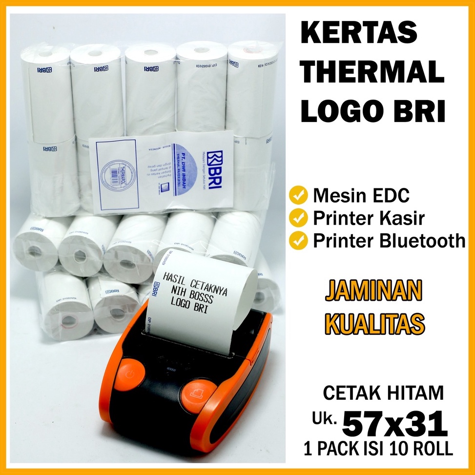 

Big Sale 10 Roll LOGO BRI Kertas Thermal LOGO BRI 57x31 / Kertas Thermal EDC/Bluetooth Printer/ Kasir/ Struk/ Slip 57x31 57x30