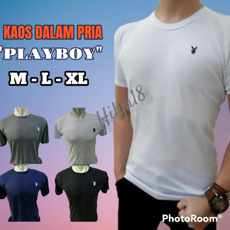 NEW_PRODUCT  Baju Kaos Dalam Oblong Singlet T-Shirt Playboy Body Fit Bahan Katun Putih Hitam