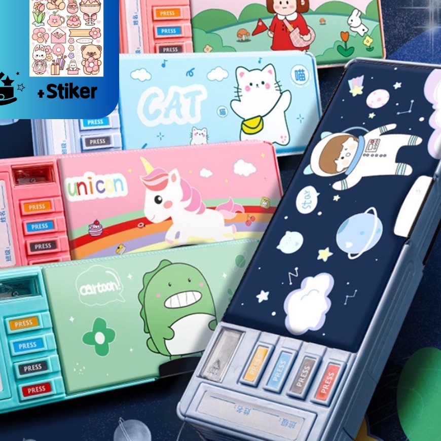 

BPVJ2212 TERBARU Tempat Pensil Multifungsi Motif Unicorn / Dinosaurus / Astronot Untuk Anak Tk/Kotak Pensil Pola Kartun Lapisan Ganda Tunggal dengan Rautan Kapasitas
