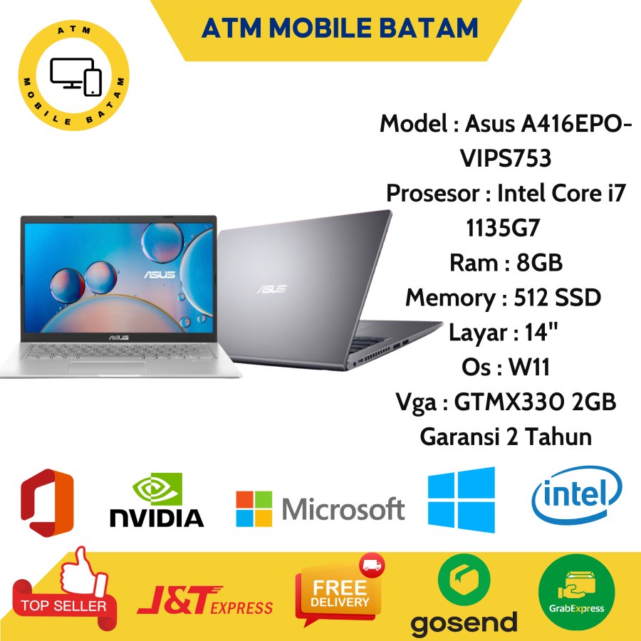 ASUS A416EPO VIPS753 Core i7 1165G7 8GB 512GB MX330 2GB W11 OHS