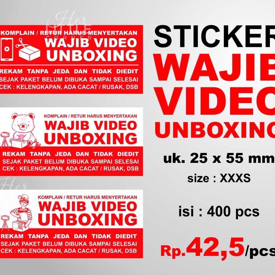 

JQQG0943 Terlaris STICKER WAJIB VIDEO UNBOXING - ukuran 25 x 55 mm (XXXS) isi 400