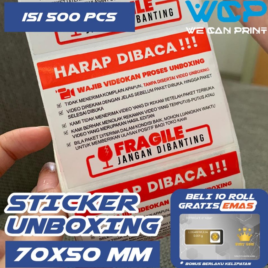 

SBPL0505 Free Ongkir [ 500 PCS ] Label Sticker FRAGILE Wajib Video Unboxing Stiker Jangan Dibanting Online Shop