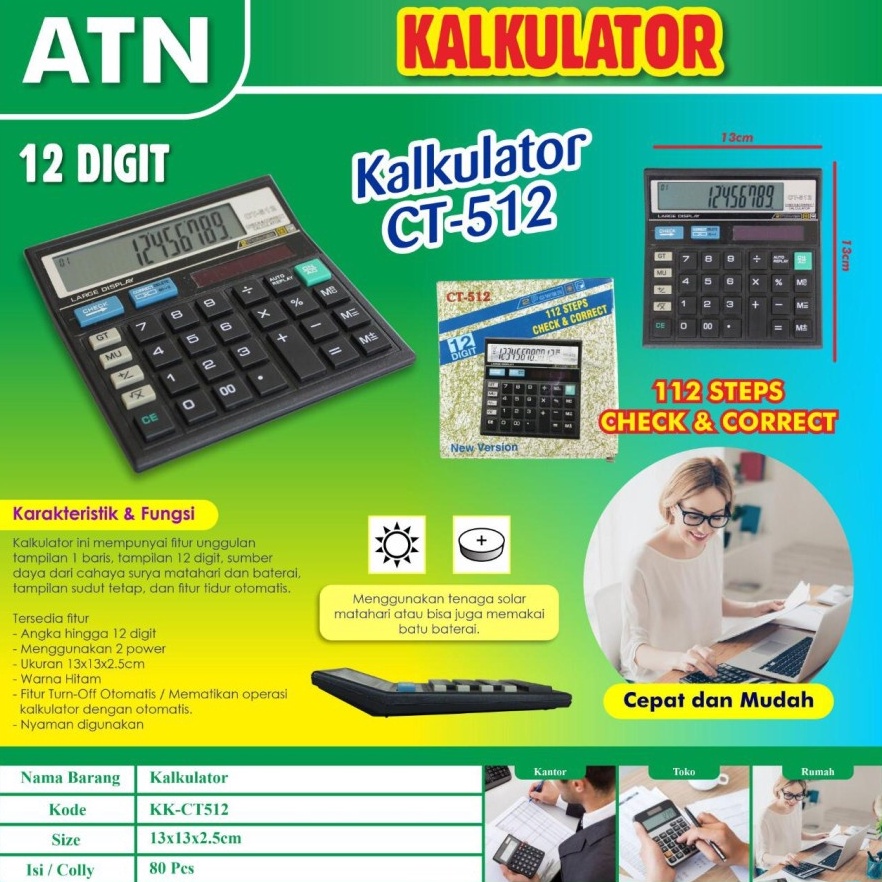 

[PRODUK LCZWN48] Kalkulator Calculator Model Citizen CT512 CT 512 12 Digit ✦COD