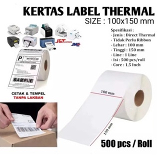 

9.9 sale Kertas Thermal ROLL 100x150 mm isi 500 Pcs/ Label thermal barcode