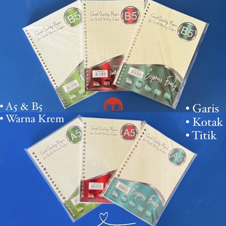 

Promo 12.12 Kertas Binder Loose Leaf Cream Colour A5 B5 Warna Krem Cream