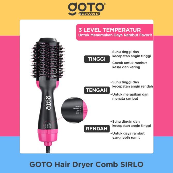 Goto Sirlo Hair Dryer Comb Sisir Blow Pelurus Curly Pengering Rambut