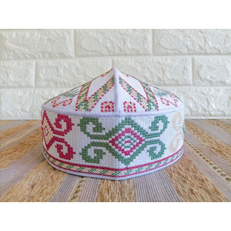 Peci Songkok Putih Motif Pakistan Poliester