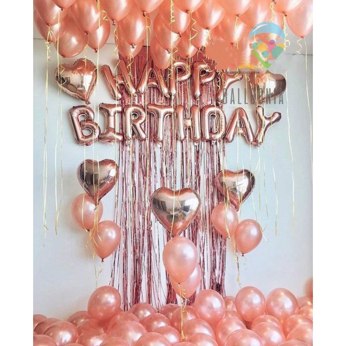 SET Foil Balloon Elegant Rose Gold Birthday / Dekorasi Balon Ultah
