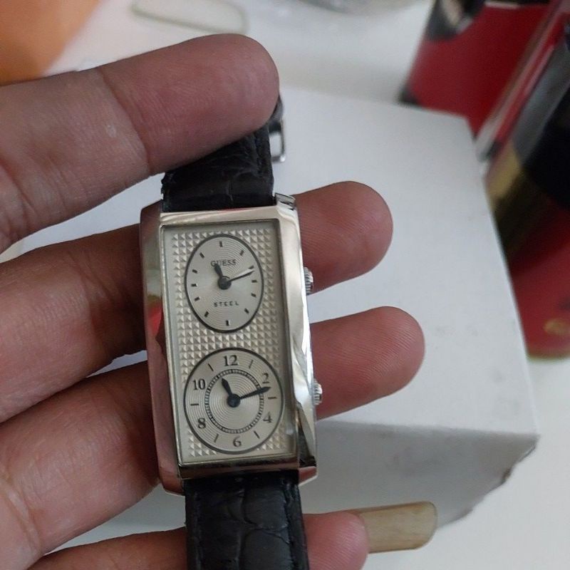 jam tangan original unisex Guess Steel dual time like new preloved second bekas
