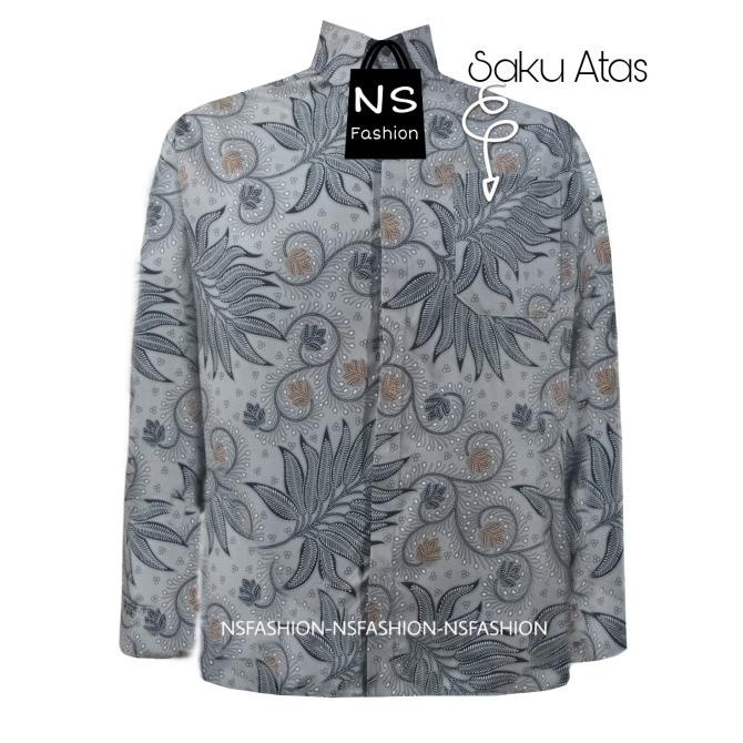 Kemeja Batik Pria Size M L XL XXL Lengan Panjang Katun Abu Haikal