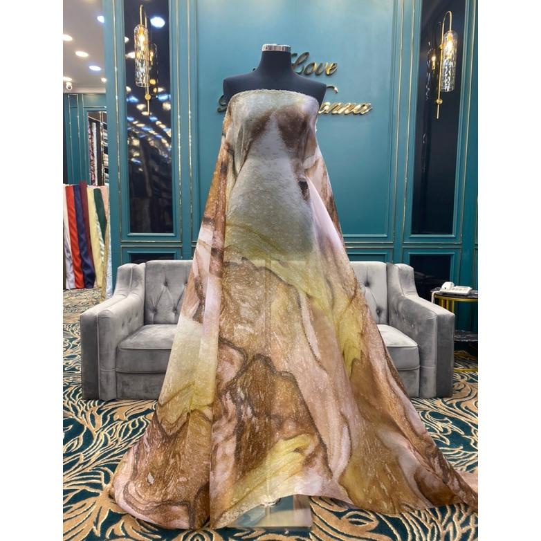 Sale 0.5 Meter  Kain Organza Seta Pura Motif Abstrak-Kain Organza Motif - Bella Donna Textile Baru