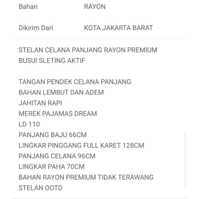 Big Sale One Set Piyama Rayon Grosir