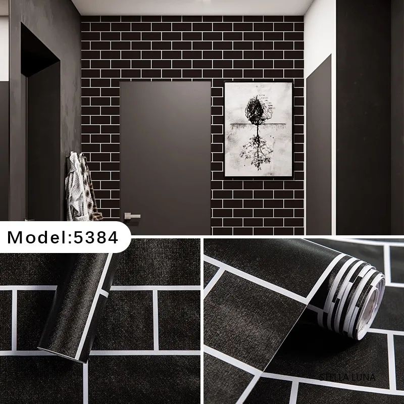 Wallpaper Sticker Dinding Batu Bata Hitam List Putih