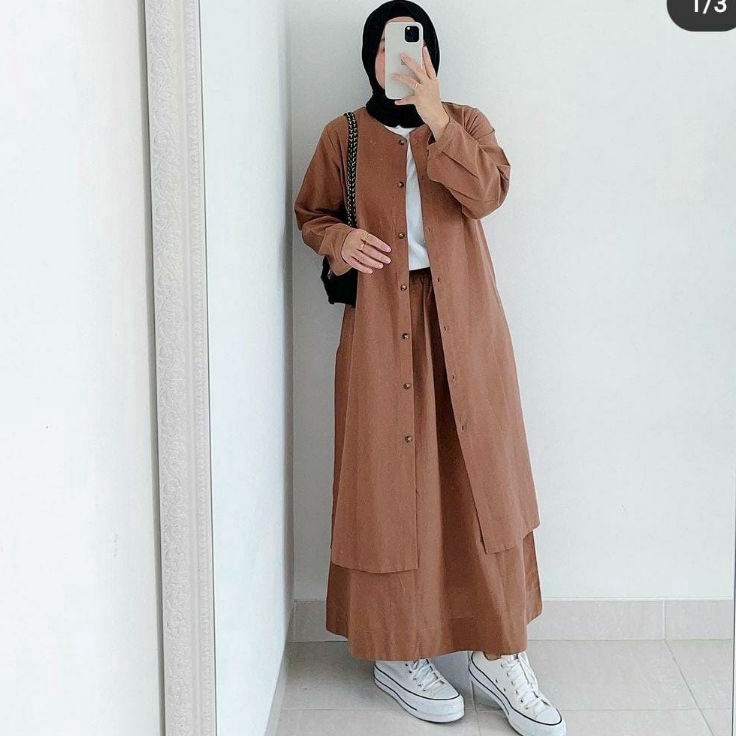 HIT✈0✈ FASHION STYLE ONE SET REVY LONG TUNIK ROK WANITA SET MOSCREPE / SETELAN BAJU WANITA L-75